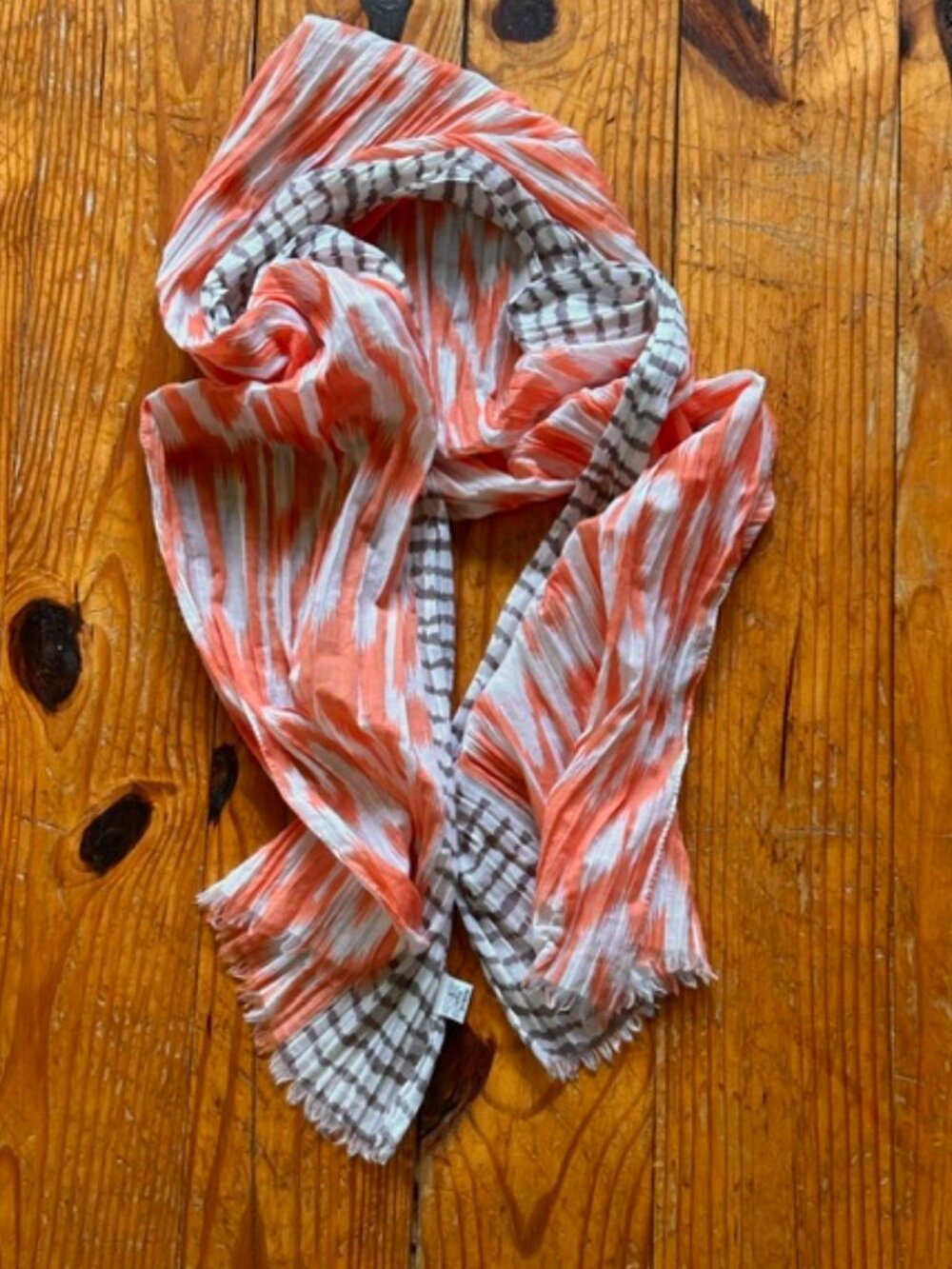 PRANA Vintage Long Summer Coral Ikat Cotton Scarf